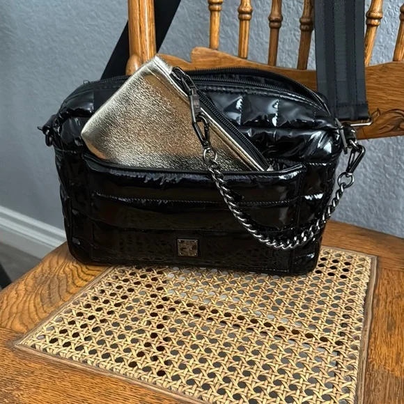 THINK ROYLN Shiny Black Crossbody Bag with Silver Accents - Picture 2 of 10